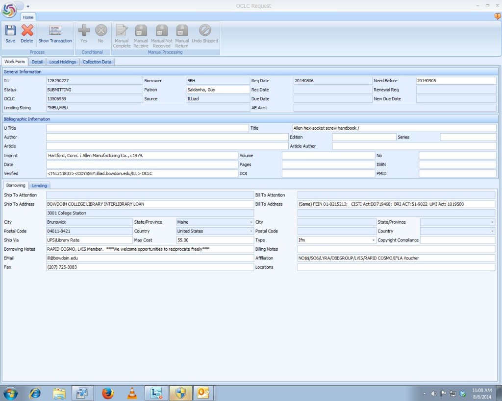 OCLC Request Screen